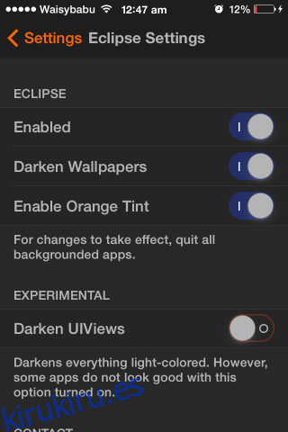 Eclipse habilita el modo nocturno en todo el sistema en iOS 7