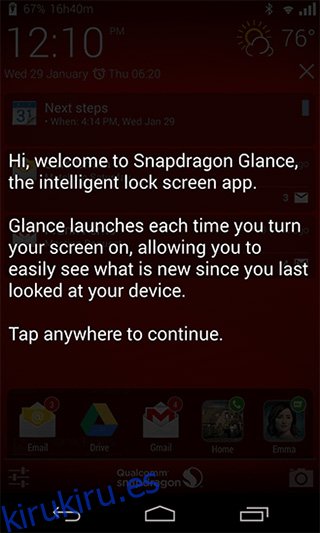 Snapdragon Glance es una aplicación de bloqueo de pantalla compatible con el uso para Android