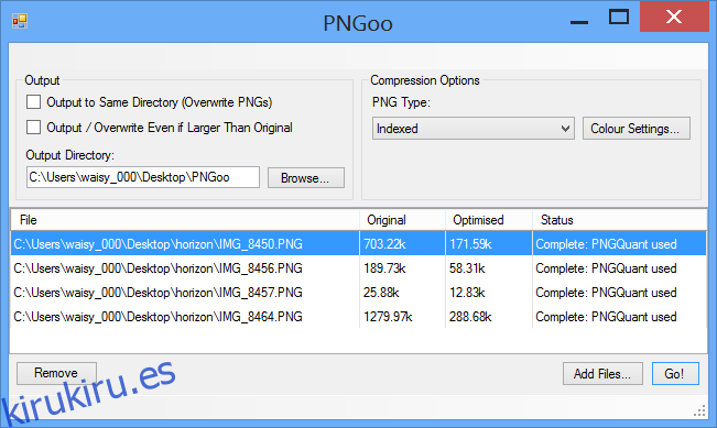 Comprimir por lotes imágenes PNG sin pérdida en Windows con PNGoo