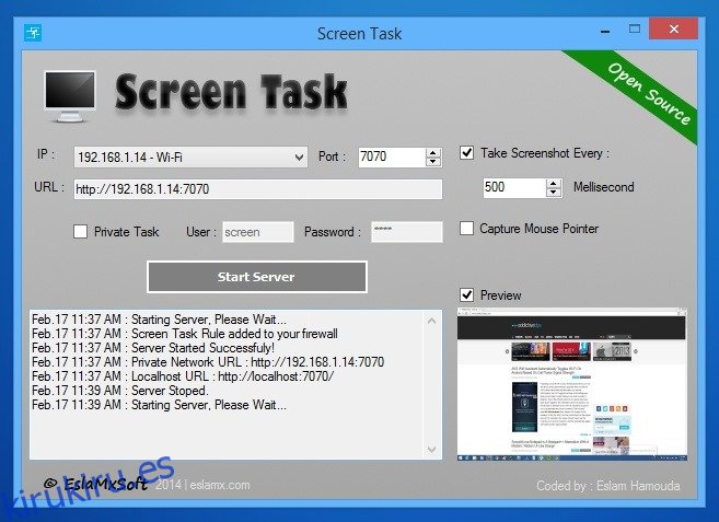Comparta la pantalla de su PC con cualquier computadora a través de WiFi o LAN usando ScreenTask
