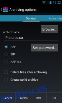 RAR para Android_Archive Options_General