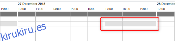 una barra gris clara muestra horas no disponibles
