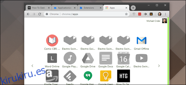 Página de aplicaciones de Chrome.  La nueva extensión está en la parte inferior.