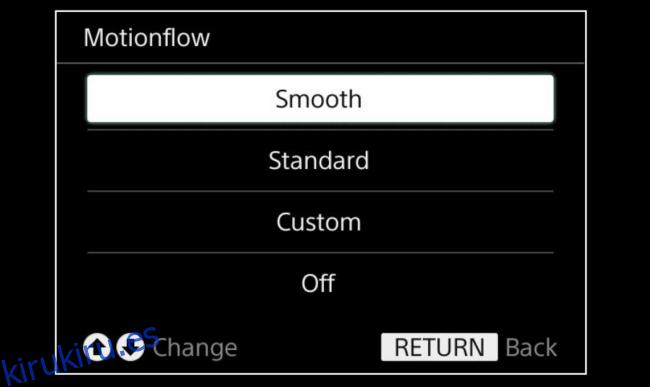 Opciones de Motionflow en un televisor Sony