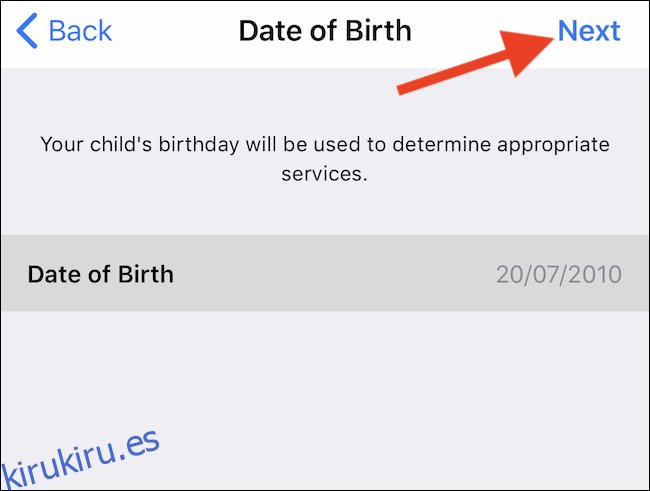 Ingrese fecha de nacimiento.  Toque Siguiente