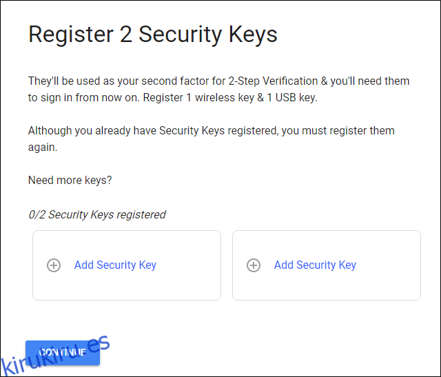 Registro de llaves de seguridad