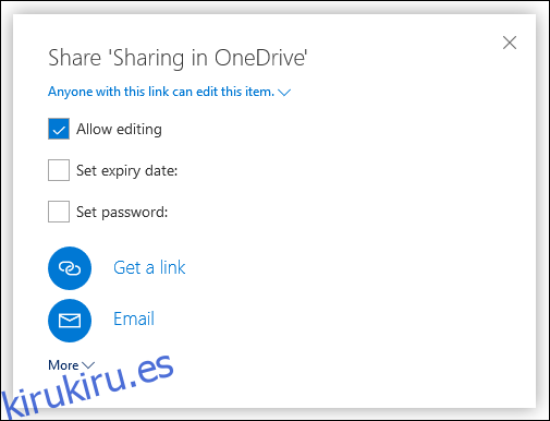 Las opciones para compartir en OneDrive