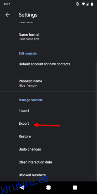 Configuración de contactos de Android