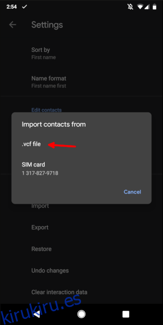 Importar un archivo VCF en contactos de Android