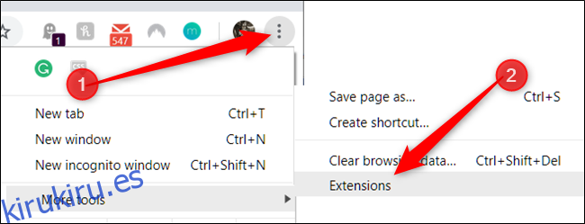 Haga clic en el ícono de menú, seleccione más herramientas y luego haga clic en extensiones