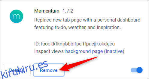 Haga clic en el icono de eliminar para eliminar la extensión
