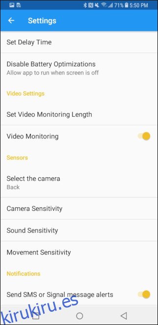 Monitoreo de video habilitado en la página de configuración de Haven