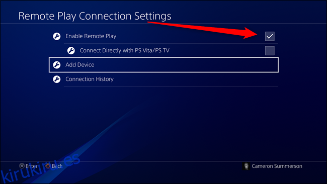 Configuración de conexión de Uso a distancia de PS4