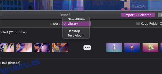Opciones de importación de la aplicación Fotos de macOS