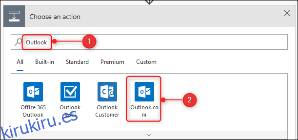Busque Outlook y seleccione Outlook.com