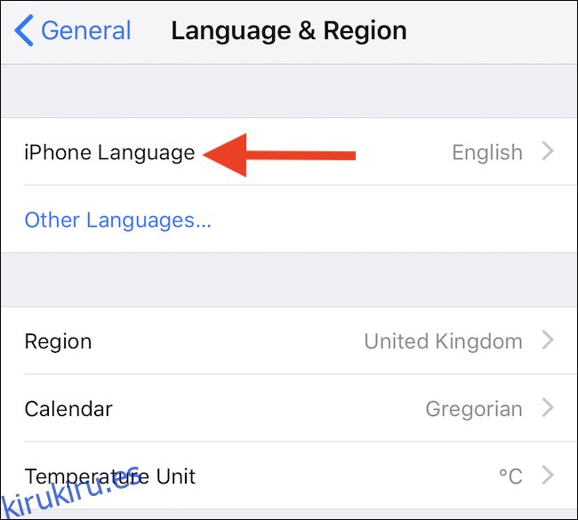 Toca el idioma del iPhone o iPad
