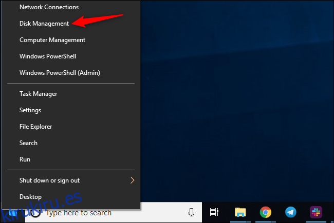 Iniciar la administración de discos en Windows 10
