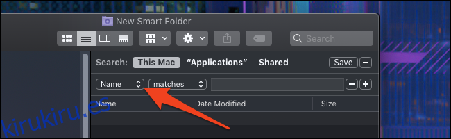 Opciones de carpeta inteligente de macOS