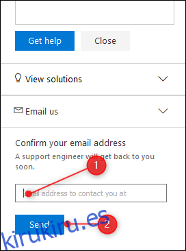 El campo de dirección de correo electrónico y el botón Enviar