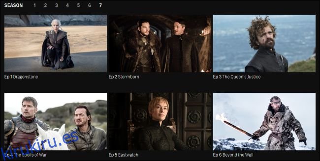 Episodios de Game of Thrones para transmitir en el sitio web de HBO