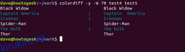 Analicemos otros dos archivos, test4 y test5.  Estos tienen los nombres seis de superhéroes en ellos.