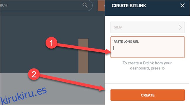 sitio bit.ly con flechas apuntando para pegar el cuadro de URL y crear el botón.