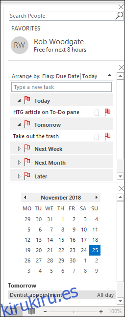 calendario movido a la parte inferior del panel de tareas pendientes
