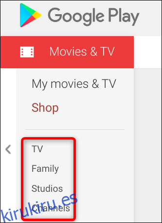 Más opciones de filtrado en la barra lateral le permiten ordenar por TV, familia, estudios de producción y el canal en el que se transmite un programa.