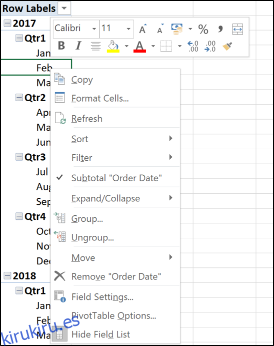 Agrupar fechas en una tabla dinámica