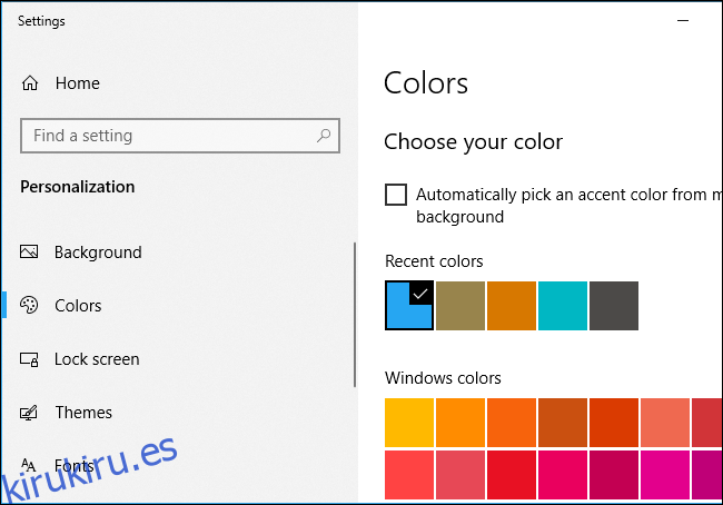 Elegir un color de acento en Windows 10