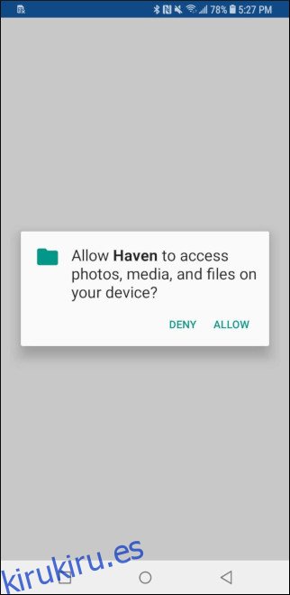 Solicitud de permiso de Haven en Android