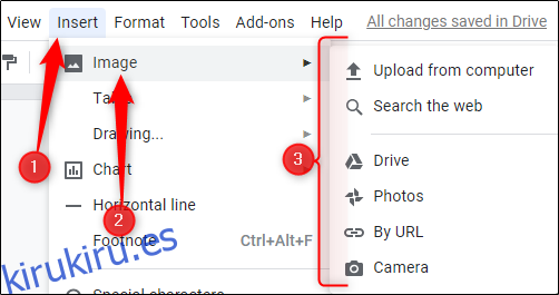 Insertar imagen en Google Docs