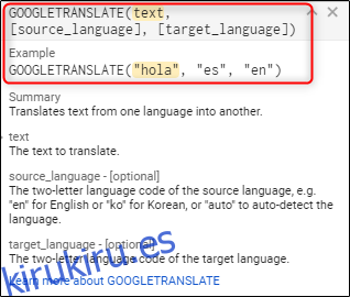 Fórmula del traductor de Google