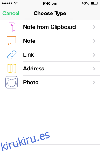 pushbullet para iOS elige el tipo de archivo
