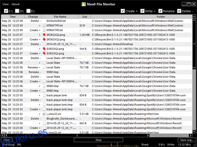 Moo0 File Monitor muestra los cambios de archivo en tiempo real y los registra [Windows]