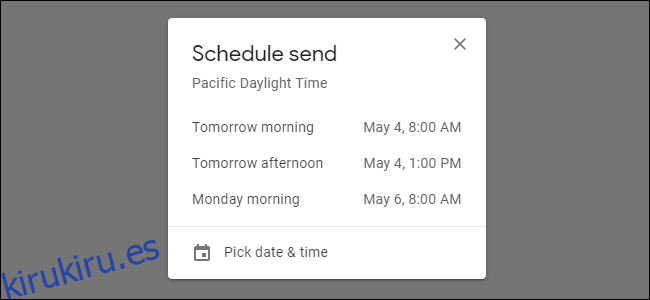 Elegir un momento para enviar un correo electrónico con Gmail