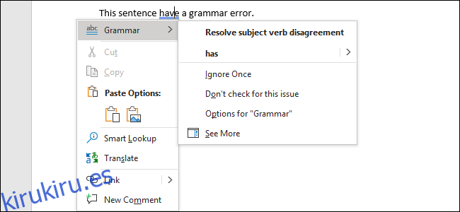 Solucionar un error gramatical en Word 2019 para Office 365