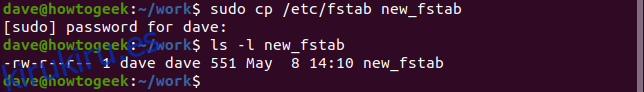cp / etc / fstab new_fstab en una ventana de terminal