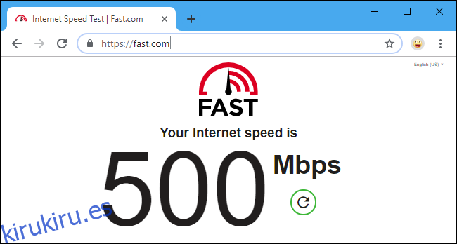 La prueba de velocidad Fast.com de Netflix muestra 500 Mbps