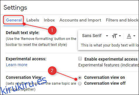 La configuración de Vista de conversación en Gmail