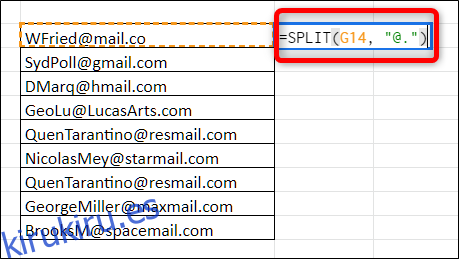 Haga clic en una celda vacía y escriba = SPLIT (celda_con_datos, 