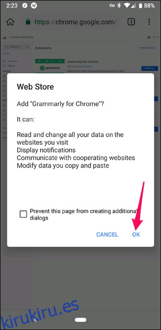 Instalación de una extensión de Chrome en el navegador Kiwi