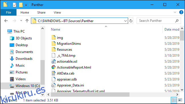 Registro de mensajes de error de instalación de Windows 10 carpeta Panther