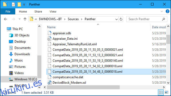 Archivo CompatData en la carpeta Panther de Windows 10