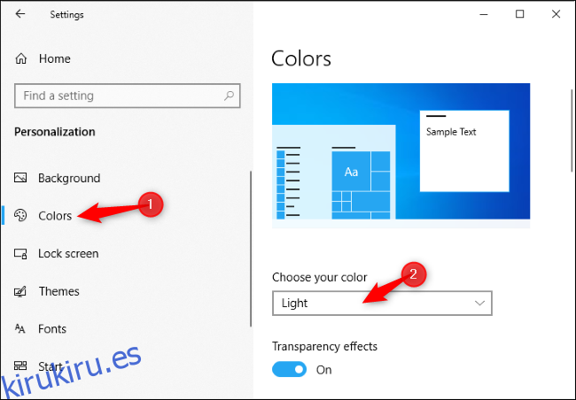 Habilitar el tema de la luz en la aplicación de configuración de Windows 10