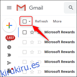 La casilla de verificación de selección de Gmail