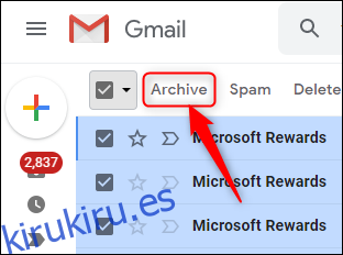 El botón Archivo de Gmail