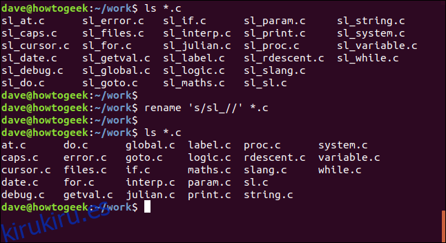 cambiar el nombre de 's / sl _ //' * .c en una ventana de terminal