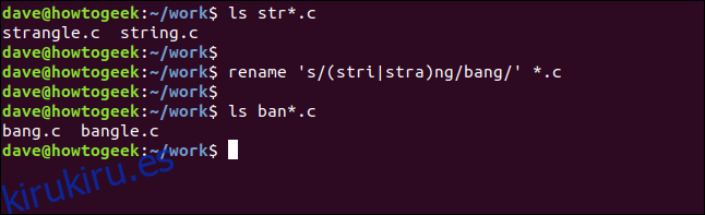 cambiar el nombre de 's / (stri | stra) ng / bang /' * .c en una ventana de terminal