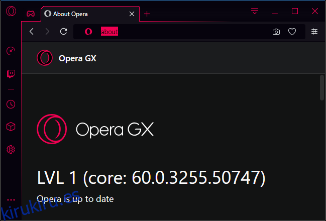 Número de versión de Opera GX nivel 1